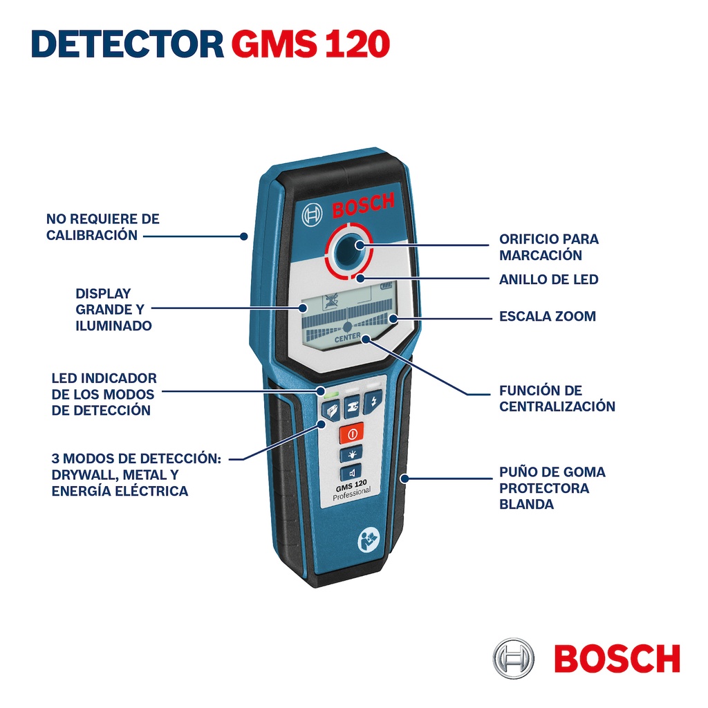 Detector de Materiales hasta 120 mm Bosch GMS 120