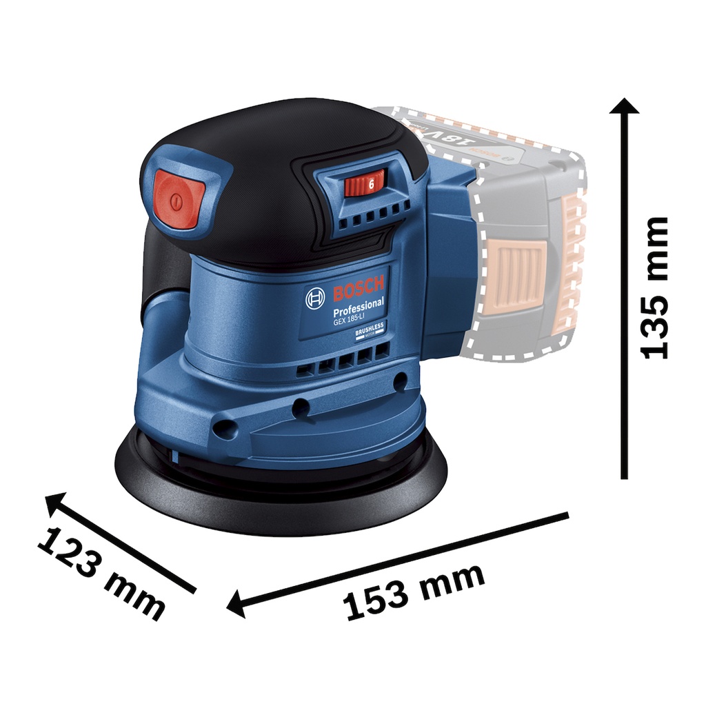 Lijadora roto orbital inalámbrica Bosch GEX 185-LI 18V SB Brushless