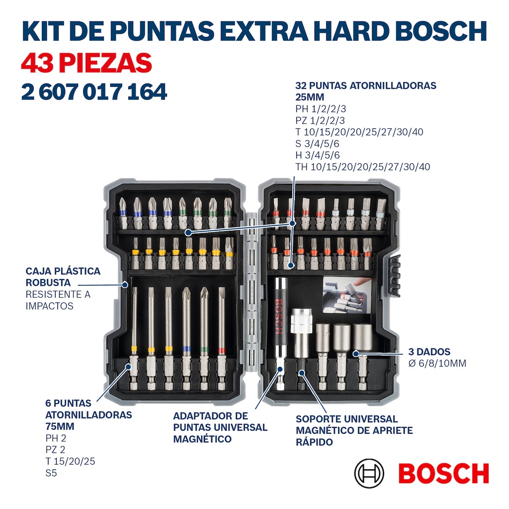 Kit de puntas y dados Bosch Extra Hard con 43 unidades