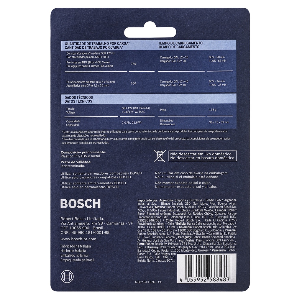 Batería de iones de litio 12V Bosch GBA 12V 2,0 Ah