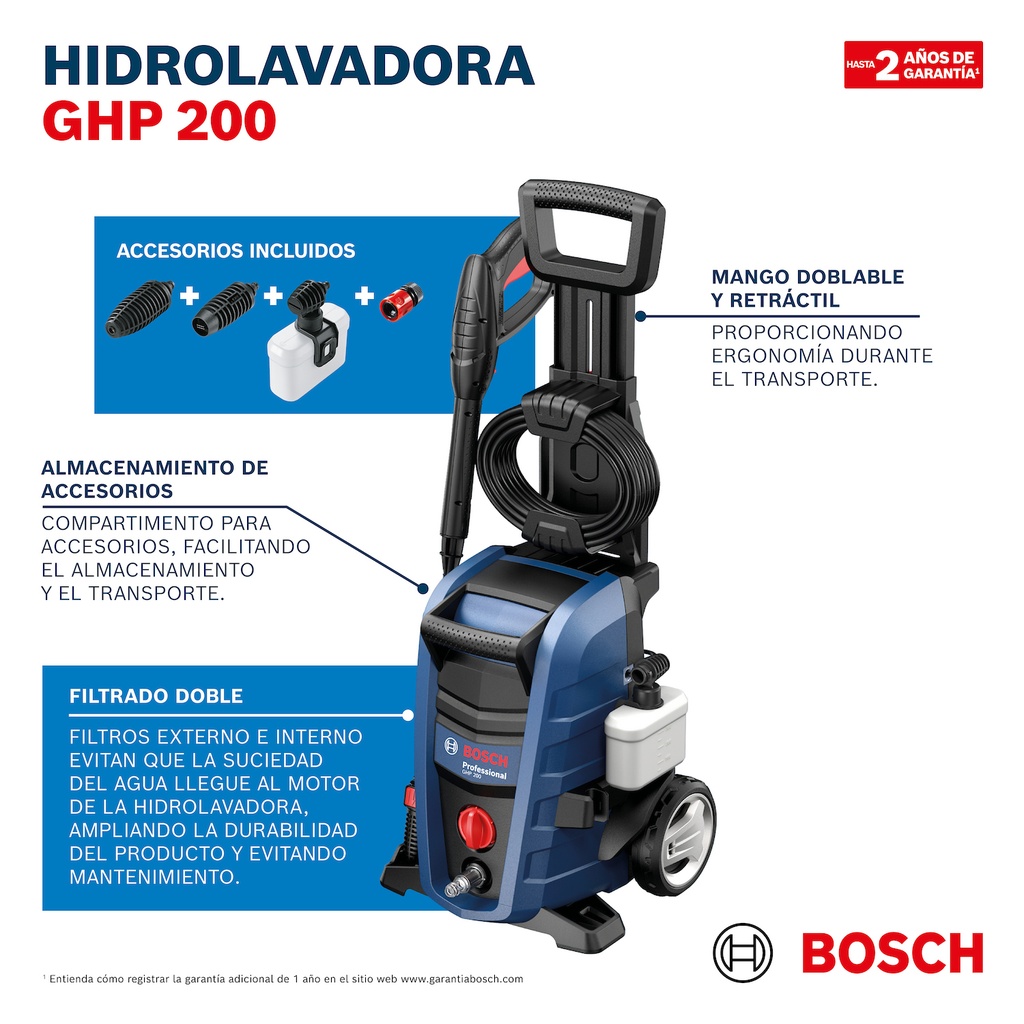 Hidrolavadora de Alta Presión Bosch GHP 200 2000 PSI/Libras 300L/h 1700W 220V